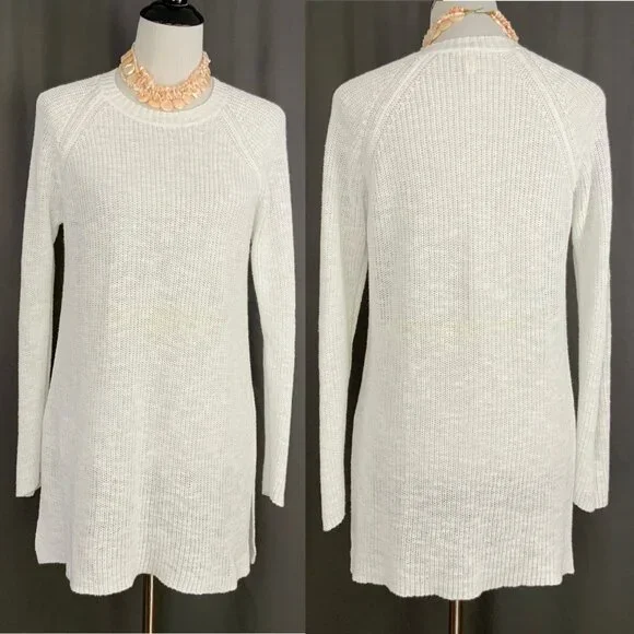 Eileen Fisher White Crew Neck Tunic Sweater Organic Linen Blend Long Sleeve Sz S - Picture 2 of 16